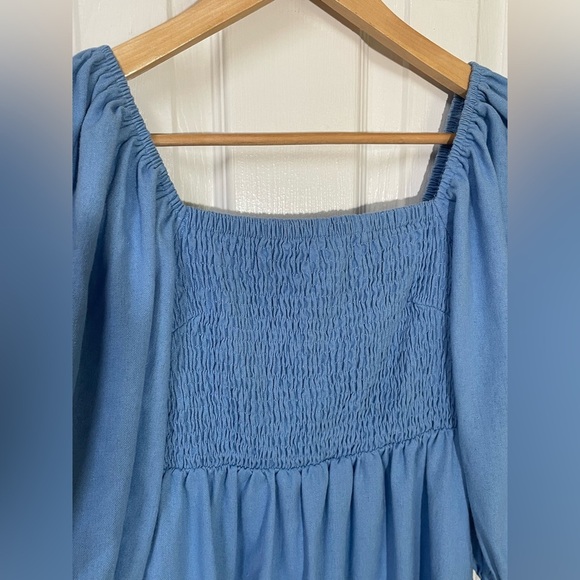 Tuckernuck Dress Women's XS XSmall Smocked Mini Linen Blend Puff Sleeve Blue - Picture 4 of 9